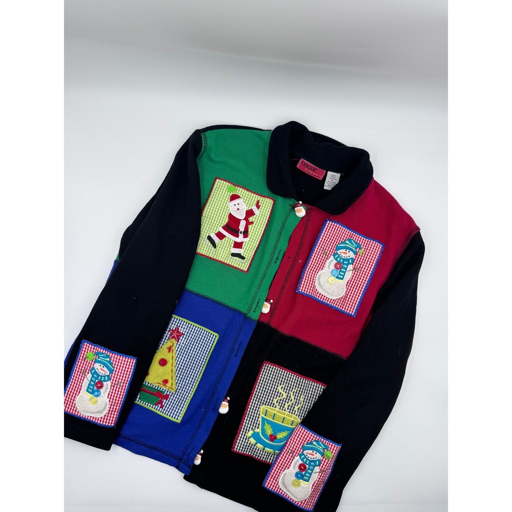 Vintage Christmas Patchwork Collared Cardigan - image 1